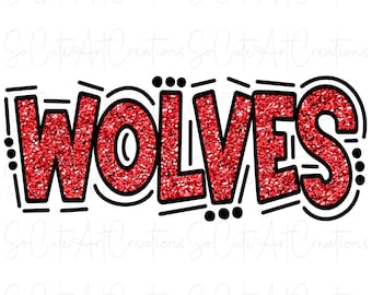 LOBOS - Doodle Word Glitter Red - Sublimación PNG - Obra de arte digital - Clip Art