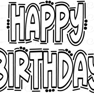 Feliz Aniversário - Fundo Transparente de Letras Doodle - Sublimação PNG e SVG - Arte Digital