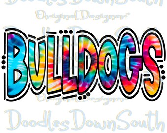 BULLDOGS - Doodle Word TieDye - sublimatie-png - digitaal kunstwerk - illustraties
