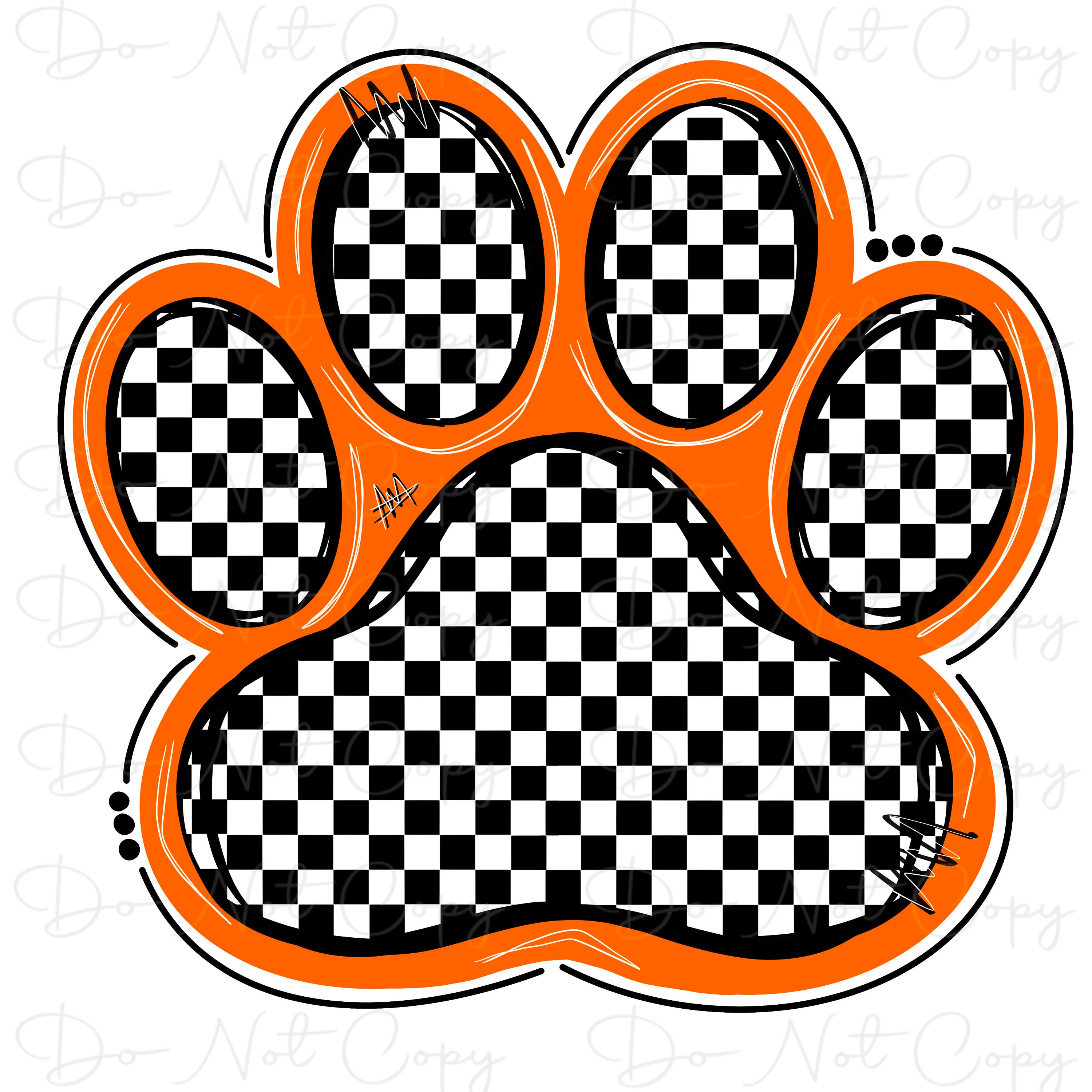 Paw Print - Checker Orange - Sublimation DTF - PNG - Digital