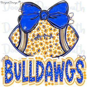 BULLDAWGS - Football and Bow - Doodle Letters - School Spirit - Sublimation PNG - Digital Art
