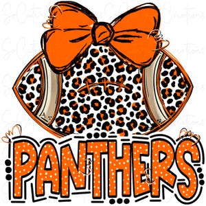 PANTHERS - Football and Bow - Doodle Letters - School Spirit - Sublimation PNG - Digital Art