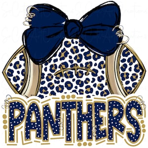 PANTHERS - Football and Bow - Doodle Letters - School Spirit - Sublimation PNG - Digital Art