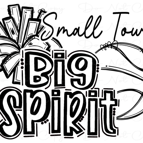 Small Town Big Spirit - Basketball and PomPom - BLANK - Doodle Letters TieDye - Sublimation PNG - Digital Artwork - Clip Art