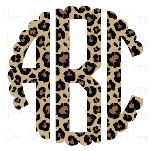 May include: A monogram with the letters A, B, and D in a scalloped circle. The letters are filled with a leopard print pattern in shades of brown, black, and tan.