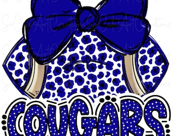 COUGARS Football and Bow - Doodle Letters - School Spirit - Sublimation PNG - Digital Art