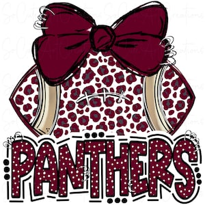 PANTHERS - Football and Bow - Doodle Letters - School Spirit - Sublimation PNG - Digital Art
