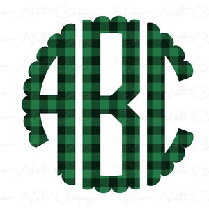 Custom Scallop Monogram PNG - Dark Green Gingham - Sublimation PNG -  Custom PNG