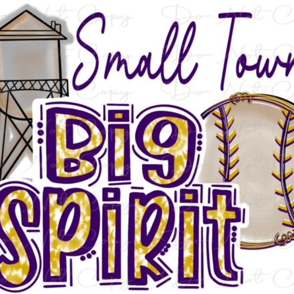 Small Town Big Spirit -  Purple and Gold - Doodle Letters TieDye - Sublimation PNG - Digital Artwork - Clip Art