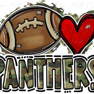 Camo PANTHERS Football Heart - School Spirit - Sublimation PNG - Digital Art