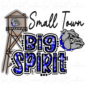 Petite ville Big Spirit - Blue Bulldogs - Doodle lettres tie-dye - sublimation PNG - oeuvre numérique - clipart