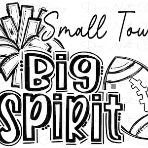 Small Town Big Spirit - Football and PomPom - BLANK - Doodle Letters TieDye - Sublimation PNG - Digital Artwork - Clip Art