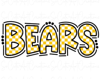 BEARS - Doodle Letters - Checker Yellow Gold - Sublimation PNG - Digital Artwork