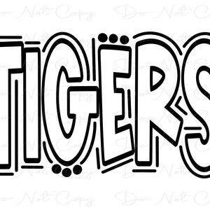 TIGERS - Doodle Word Outline - DTF Sublimation PNG and Svg - Digital Artwork