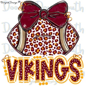 VIKINGS - Football and Bow - Doodle Letters - DTF School Spirit - Sublimation PNG - Digital Art
