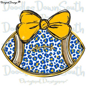 Football and Bow - Blue and Yellow - School Spirit - Sublimation PNG - Digital Art
