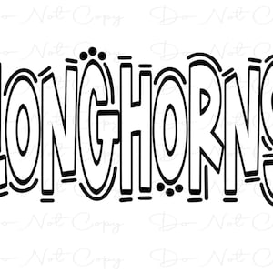 LONGHORNS - Doodle Letters Transparent Background - Sublimation PNG and SVG - Digital Artwork