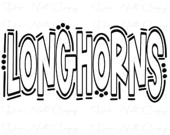 LONGHORNS - Doodle Letters Transparent Background - Sublimation PNG and SVG - Digital Artwork