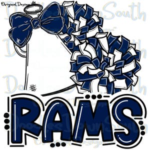 RAMS - Cheer PomPoms megafoonmascotte - Doodle Letters - Sublimatie PNG - Digitaal kunstwerk