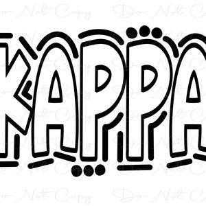 Puede incluir: Diseño gráfico en blanco y negro de la palabra "KAPPA" en una fuente en negrita y estilizada.