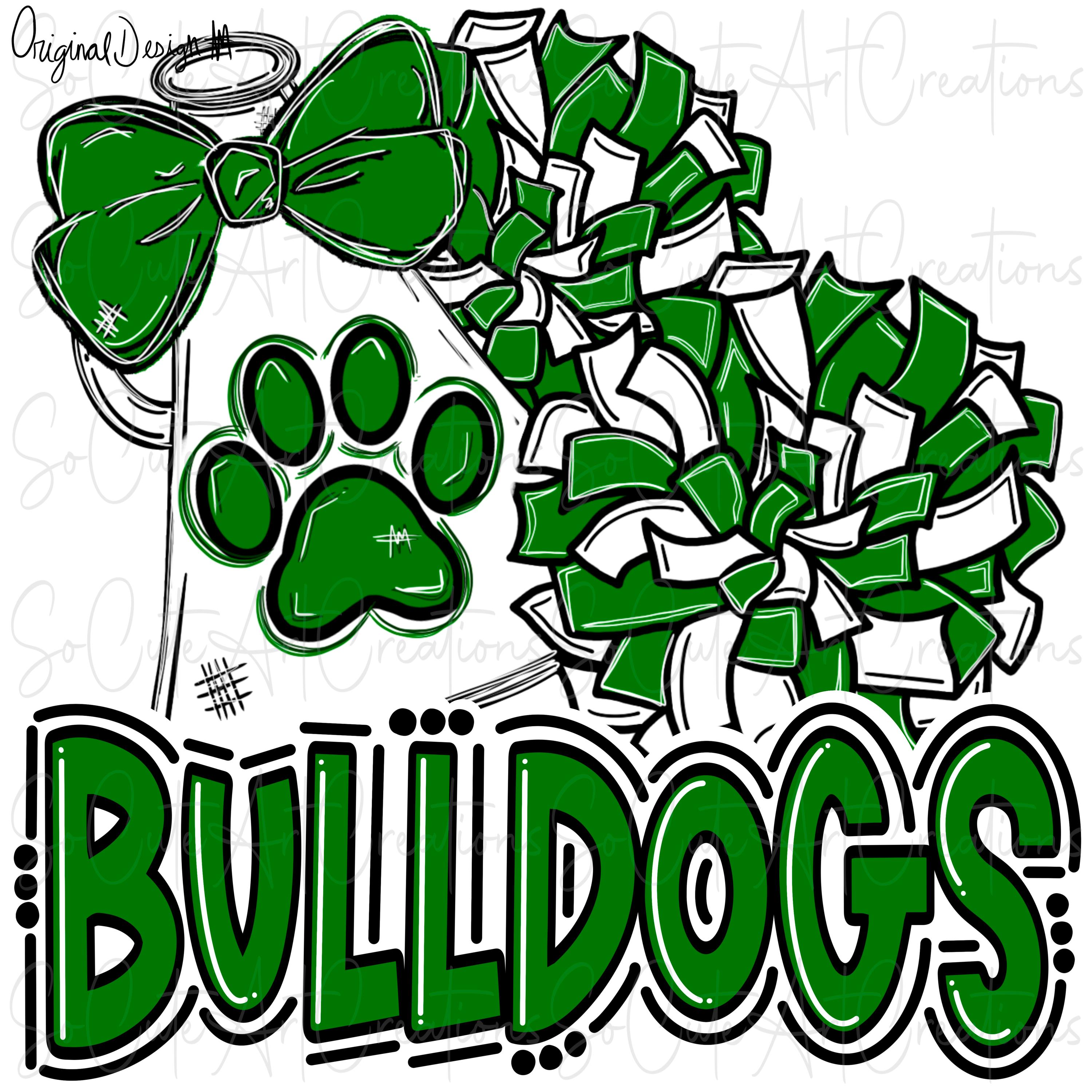 BULLDOGS - Megáfono con pompones de porristas - Letras de garabatos - DTF Sublimación PNG - Ilustración digital