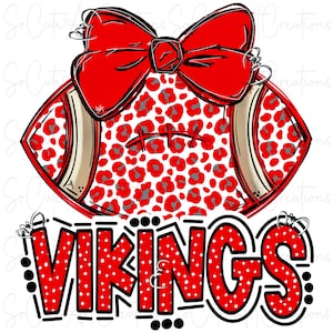 VIKINGS - Football and Bow - Doodle Letters - DTF School Spirit - Sublimation PNG - Digital Art