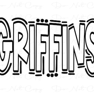 GRIFFINS - Doodle Letters - Transparent - Sublimation PNG SVG - Digital Artwork - Clip Art