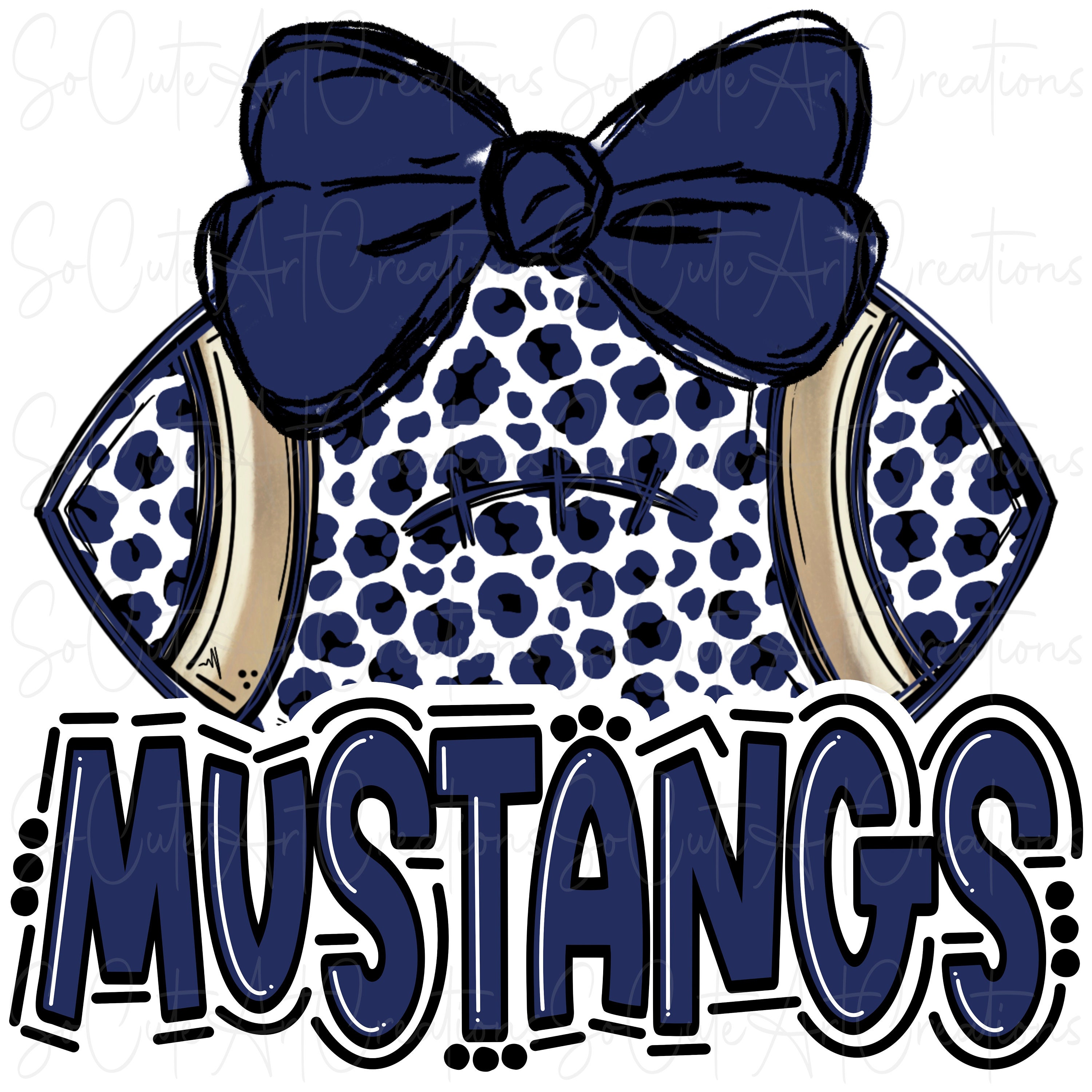 MUSTANGS - Football and Bow - Doodle Letters - School Spirit - Sublimation PNG - Digital Art