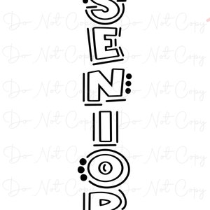 Puede incluir: Diseño gráfico en blanco y negro de la palabra "Senior" con letras estilizadas. Cada letra tiene un diseño único con líneas y puntos.