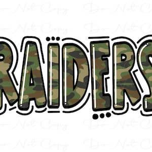 RAIDERS - Camo - Doodle Letters - Sublimation PNG - Digital Artwork