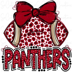 PANTHERS - Football and Bow - Doodle Letters - School Spirit - Sublimation PNG - Digital Art