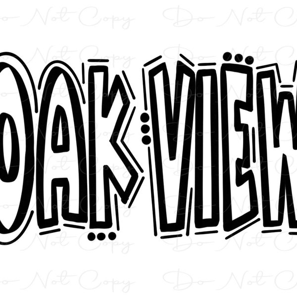 Oak View - Doodle Letters Transparent Background - Sublimation PNG and SVG - Digital Artwork