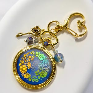 BTS Dalmajung-inspired Iridescent Blue, Handmade UV Resin Bag Charm Keychain with clasp, holographic design