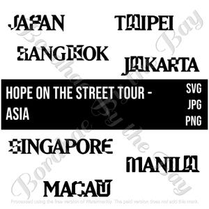 j-hope de BTS Hope on the Stage Tour Asia Locations Paquete digital svg png jpg Archivos de corte de silueta de Cricut