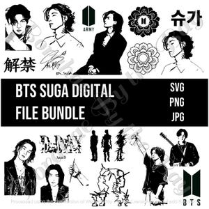 Suga Min Yoongi Agust D do BTS - Pacote Digital Dday svg jpg png Arquivos de corte de silhueta Cricut