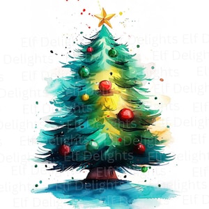 9 Abstract Christmas Tree Clipart, Watercolor Clipart, Digital Download, High-Quality JPG Sublimation, Printable, Paper Craft, Junk Journal