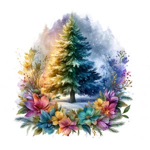 10 Botanical Watercolor Christmas Tree Clipart Digital Download High-Quality JPG Sublimation Scrapbooking Printable Paper Craft Junk Journal