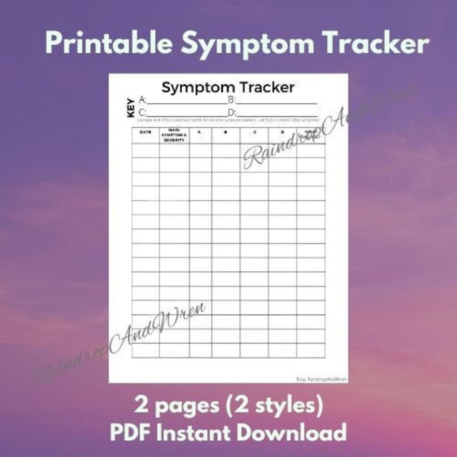 Symptom Tracker Printable symptom Log Digital Download - Etsy
