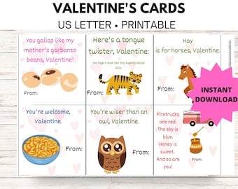 Funny Valentine's Cards for Kids, Silly Animal Printable (PDF)