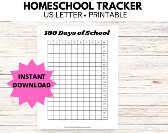 Homeschool Attendance Tracker, 180 School Attendance Log, Homeschooling Record Printable