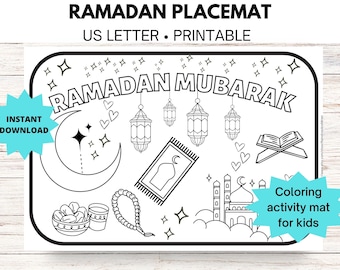 Ramadan Coloring Placemat kids activity Ramadan placemat printable coloring sheets Printable Ramadan Kids Activity easy Ramadan coloring