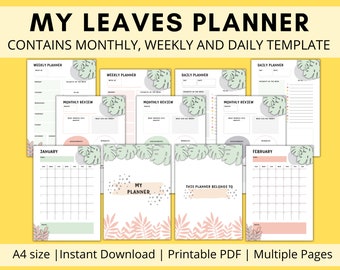 Printable Leaves Planner | Daily Journal | Kids Activity | Monthly and Weekly Planner, colorful planner, daily organiser, daily planner