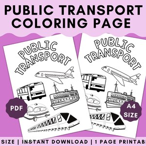 印刷可能な車の塗り絵ページ、子供向けの公共の乗り物学習ワークシート、アクティビティのアイデア、パーティーゲーム、プレイデート、幼児向け塗り絵