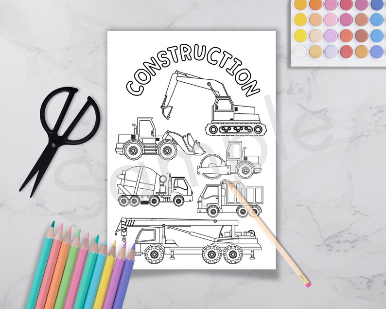 Printable Coloring Page Construction Vehicle Worksheet Learning for