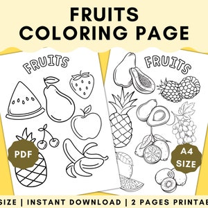 Printable Coloring Page Fruits Coloring Sheet for Kids activity ideas Kindergarten Drawing Fruit Printable Homeschool Preschool printable