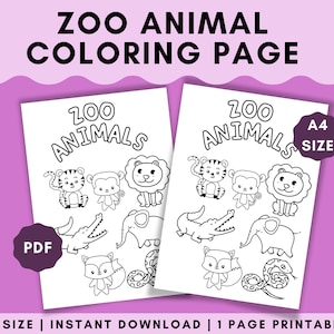 Printable Coloring Page Zoo Animal for toddler learning activities ideas instant download Animal Art coloring worksheet for homeschool