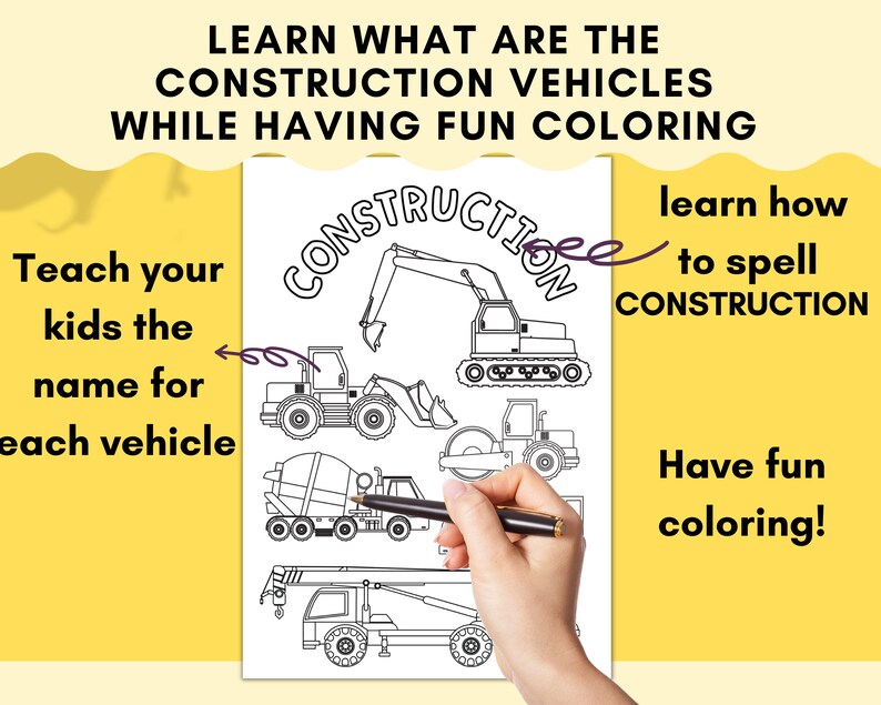 Printable Coloring Page Construction Vehicle Worksheet Learning for