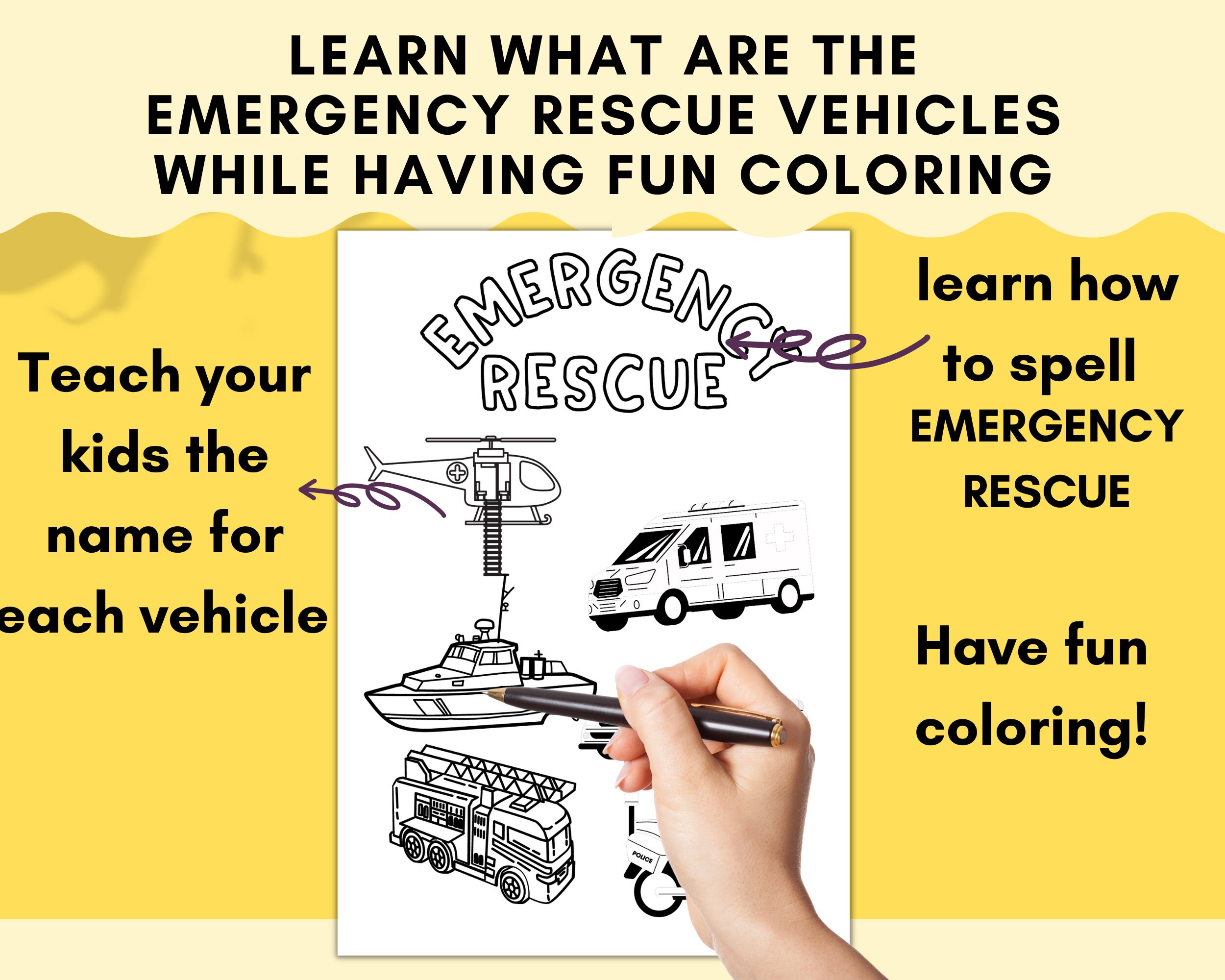 Printable Coloring Page Emergency Rescue, Kids Activities, Printable ...