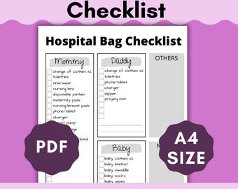 Krankenhaustasche Checkliste, Mutterschaftsplaner (A4 druckbar)