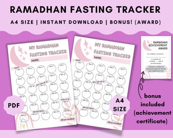 Kids Ramadan Fasting Tracker Printable, Daily Planner + Award (PDF)